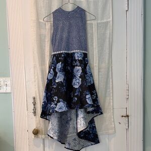 Speechless Blue and Black Floral Kids Formal Dress